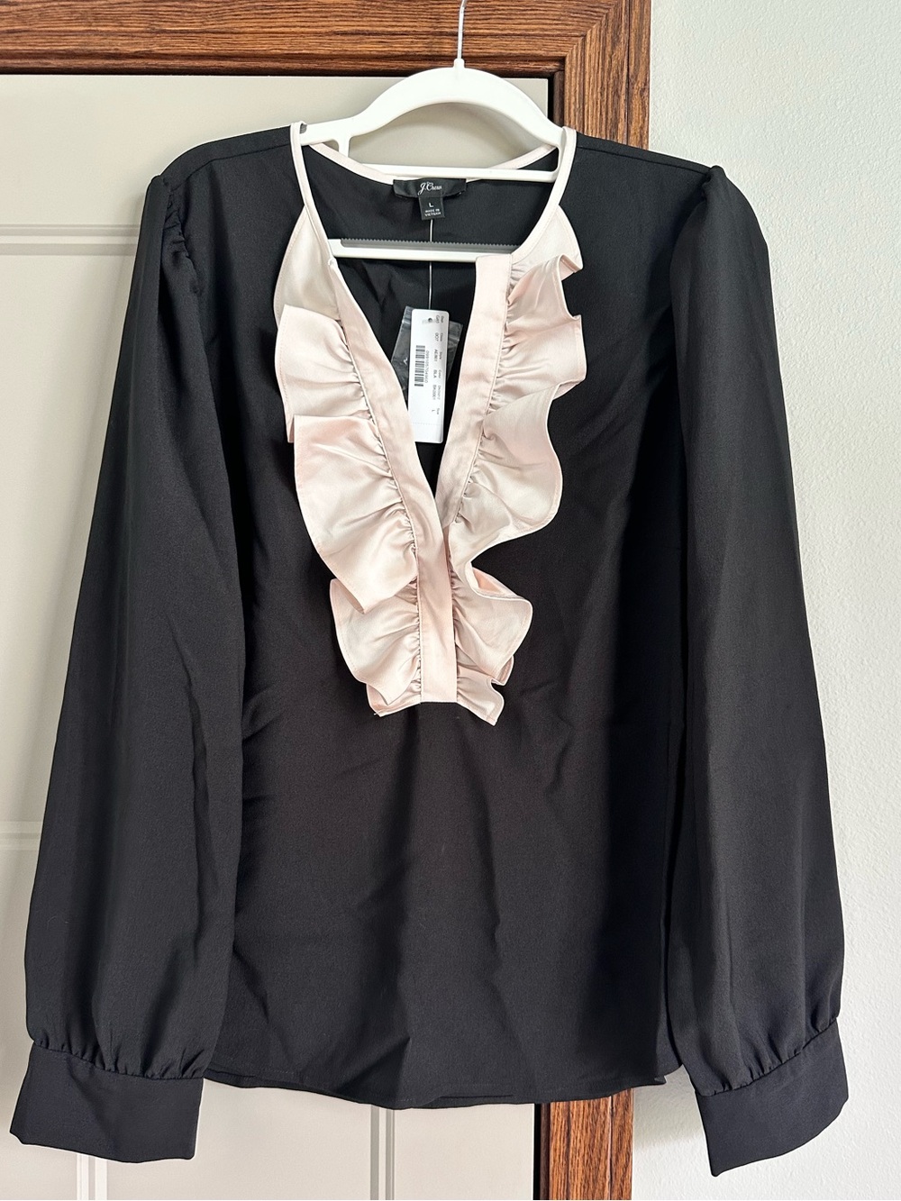 NWT J. Crew Women’s Long-sleeve Ruffle Front Top in Satin  Style AE861 Large
